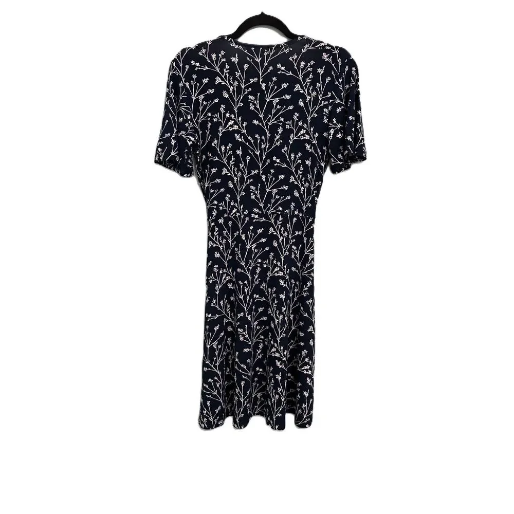 NWT 41 Hawthorn Elisse Navy/White Floral Faux Wrap Dress Flutter Sleeves-Small - Picture 5 of 12
